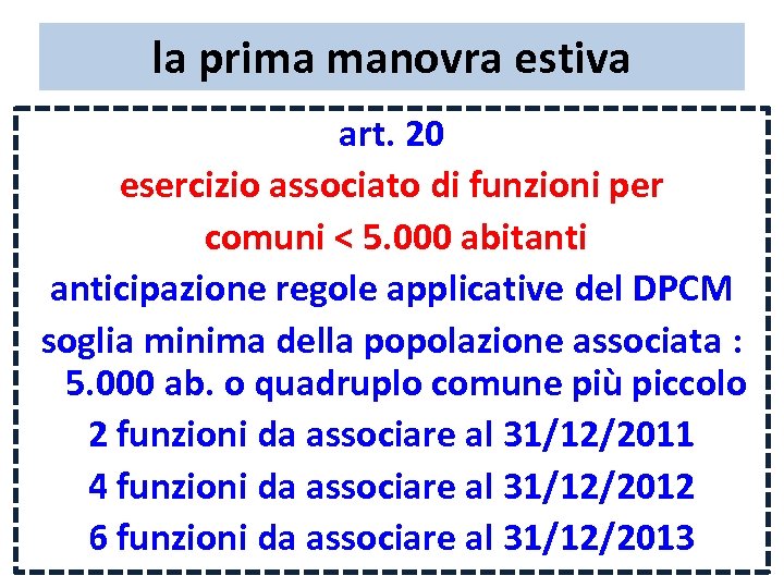 la prima manovra estiva art. 20 esercizio associato di funzioni per comuni < 5.