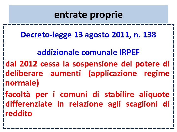 entrate proprie Decreto-legge 13 agosto 2011, n. 138 addizionale comunale IRPEF dal 2012 cessa