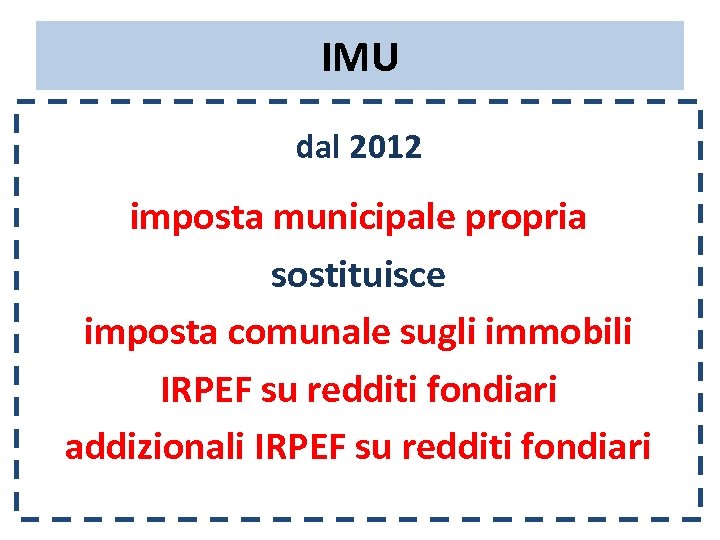 IMU dal 2012 imposta municipale propria sostituisce imposta comunale sugli immobili IRPEF su redditi