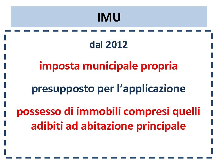 IMU dal 2012 imposta municipale propria presupposto per l’applicazione possesso di immobili compresi quelli