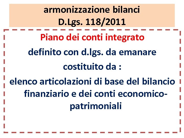 armonizzazione bilanci D. Lgs. 118/2011 Piano dei conti integrato definito con d. lgs. da