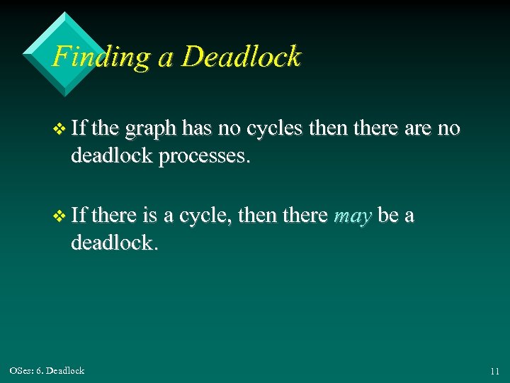 Finding a Deadlock v If the graph has no cycles then there are no