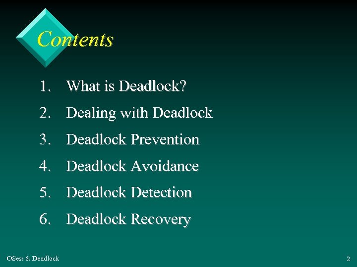 Contents 1. What is Deadlock? 2. Dealing with Deadlock 3. Deadlock Prevention 4. Deadlock