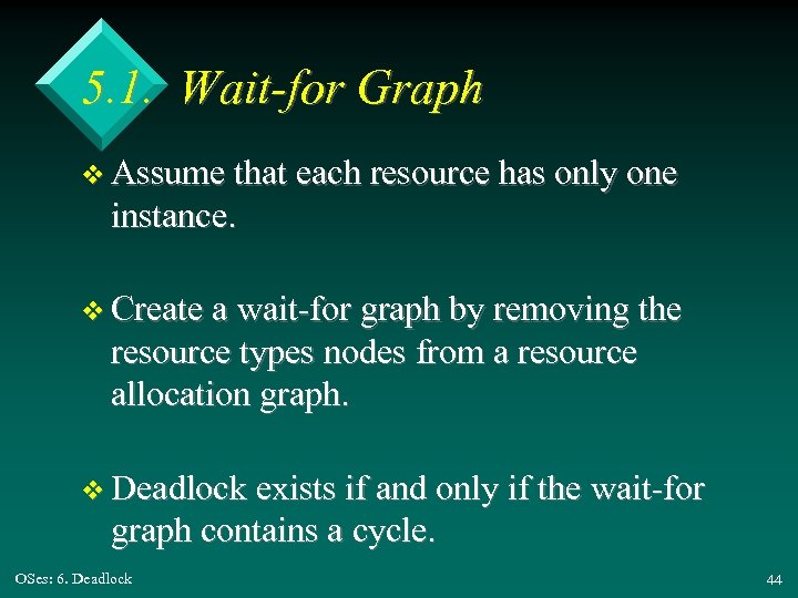 5. 1. Wait-for Graph v Assume that each resource has only one instance. v