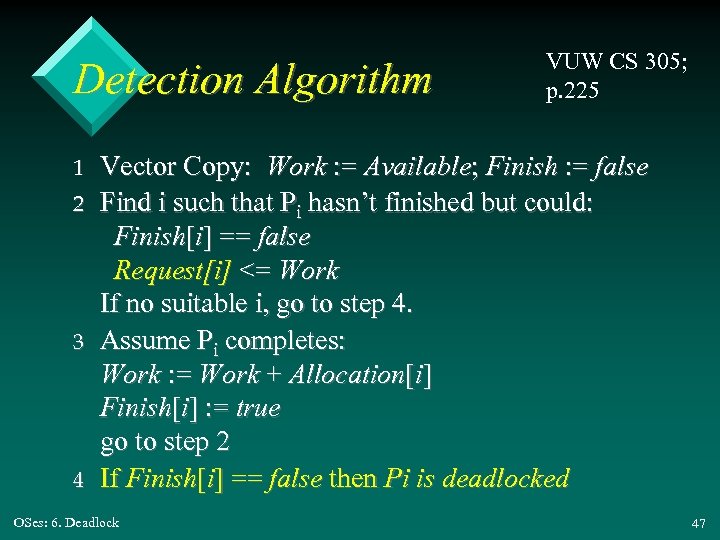 Detection Algorithm 1 2 3 4 VUW CS 305; p. 225 Vector Copy: Work