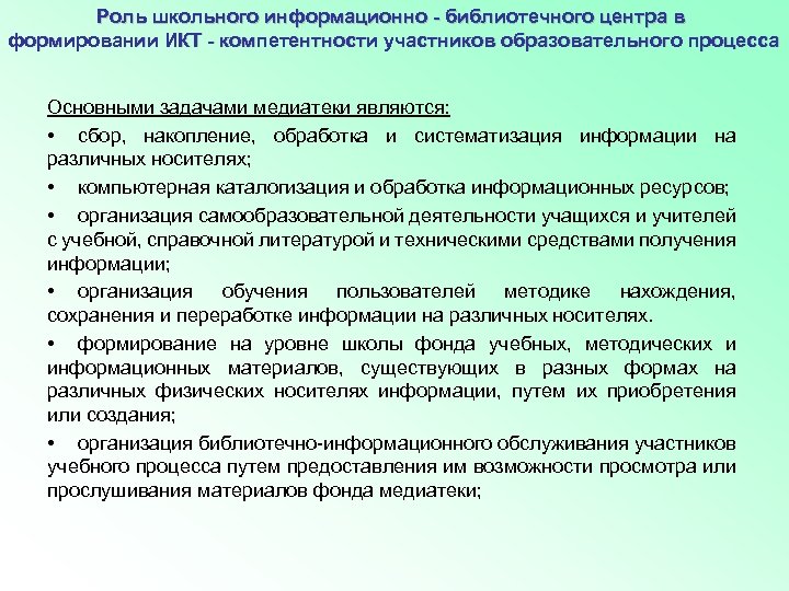 Роль школы. Функции школьного библиотечного центра. Структура информационно-библиотечного центра. Структура информационно-библиотечного центра в школе. Презентация ШИБЦ.