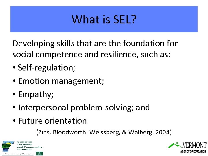 What is SEL? Developing skills that are the foundation for social competence and resilience,