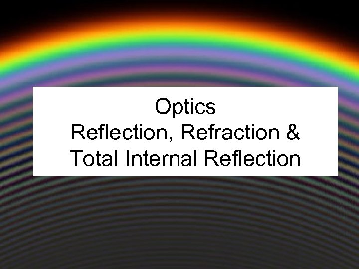 Optics Reflection, Refraction & Total Internal Reflection 