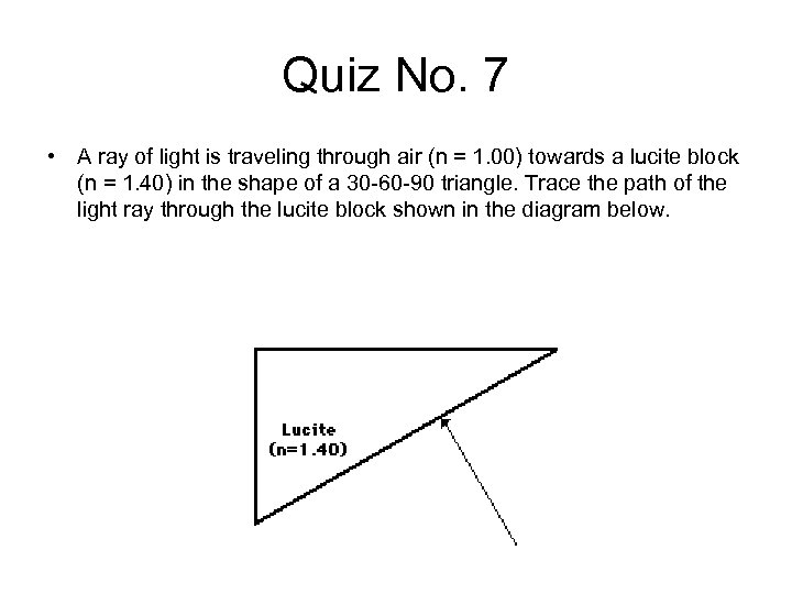 Quiz No. 7 • A ray of light is traveling through air (n =