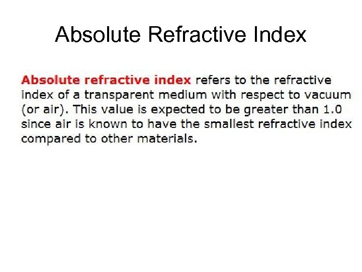 Absolute Refractive Index 