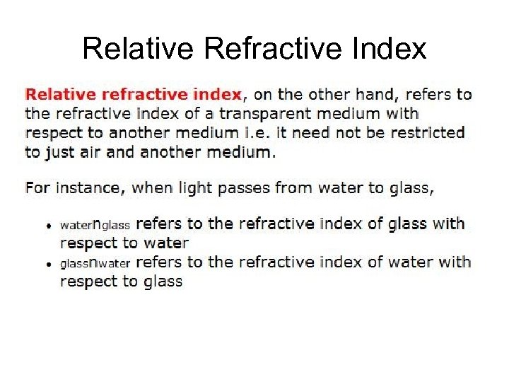 Relative Refractive Index 