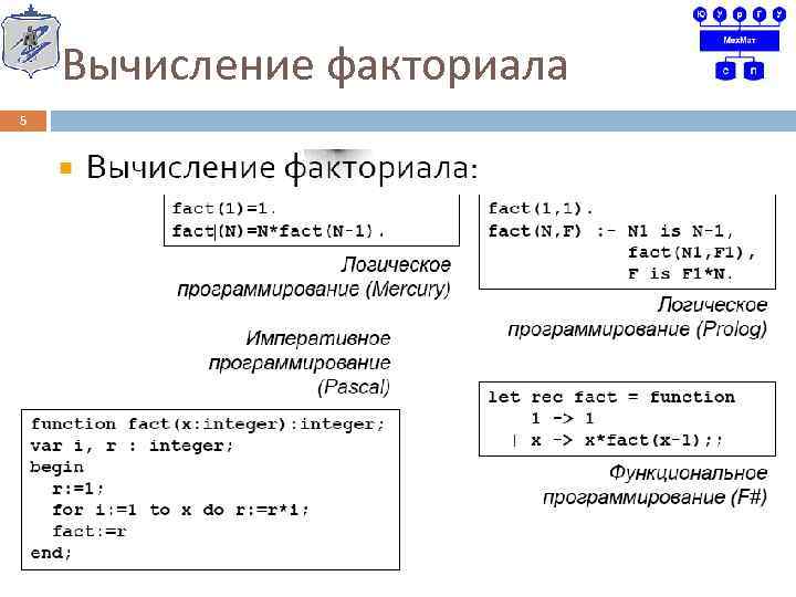 Вычисление факториала 5 
