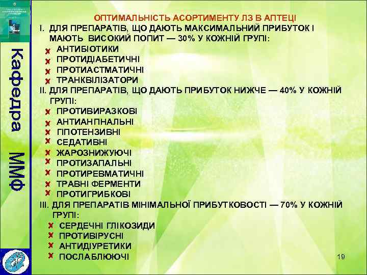 ОПТИМАЛЬНІСТЬ АСОРТИМЕНТУ ЛЗ В АПТЕЦІ I. ДЛЯ ПРЕПАРАТІВ, ЩО ДАЮТЬ МАКСИМАЛЬНИЙ ПРИБУТОК І МАЮТЬ