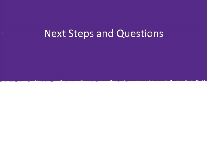 Next Steps and Questions 