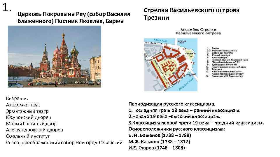 1. Церковь Покрова на Рву (собор Василия блаженного) Постник Яковлев, Барма Кваренги: Академия наук