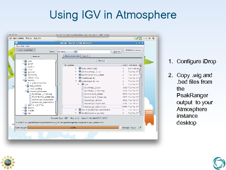 Using IGV in Atmosphere 1. Configure i. Drop 2. Copy. wig and. bed files