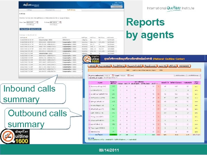 Reports by agents Inbound calls summary Outbound calls summary 09/14/2011 