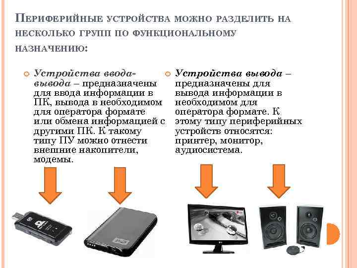 Назначение ввода вывода информации. Устройства ввода и вывода. Периферийные устройства компьютера. Схема периферийных устройств.