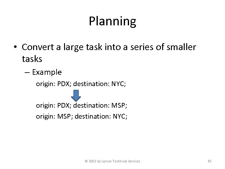 Planning • Convert a large task into a series of smaller tasks – Example