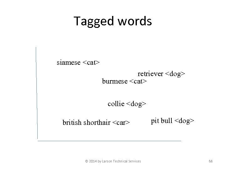 Tagged words siamese <cat> retriever <dog> burmese <cat> collie <dog> british shorthair <car> ©