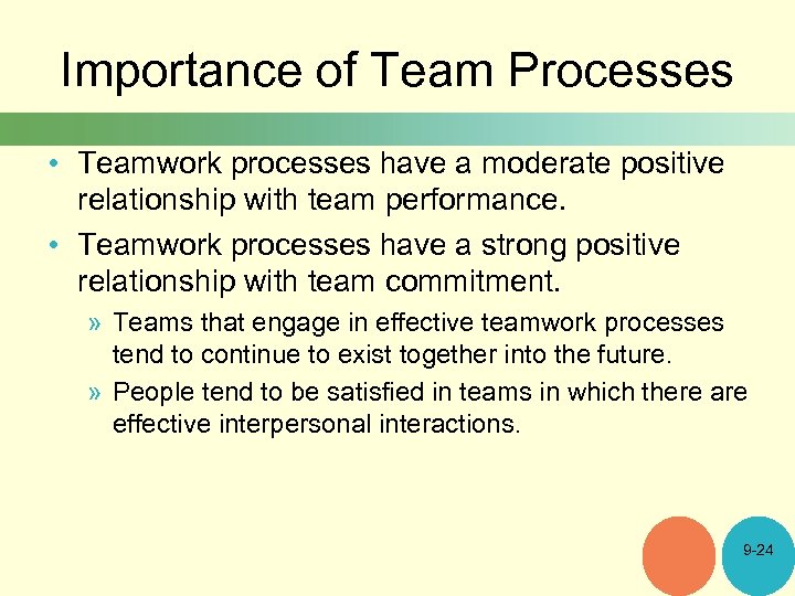 Importance of Team Processes • Teamwork processes have a moderate positive relationship with team