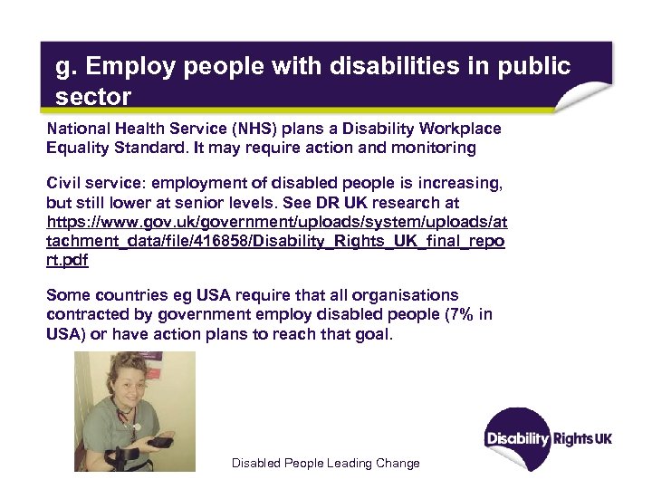 g. Employ people with disabilities in public sector National Health Service (NHS) plans a
