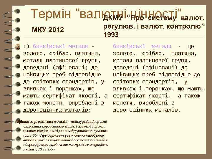 Термін ”валютні“Про систему валют. ДКМУ цінності” МКУ 2012 регулюв. і валют. контролю” 1993 4