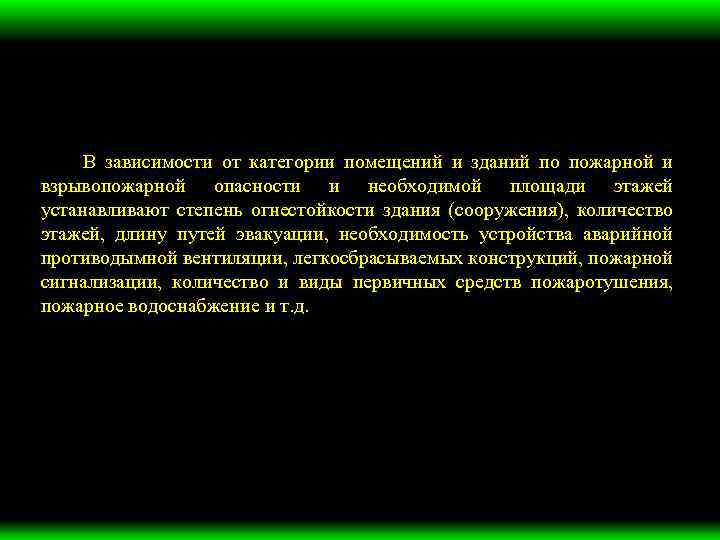 В зависимости от категории помещений и зданий по пожарной и взрывопожарной опасности и необходимой