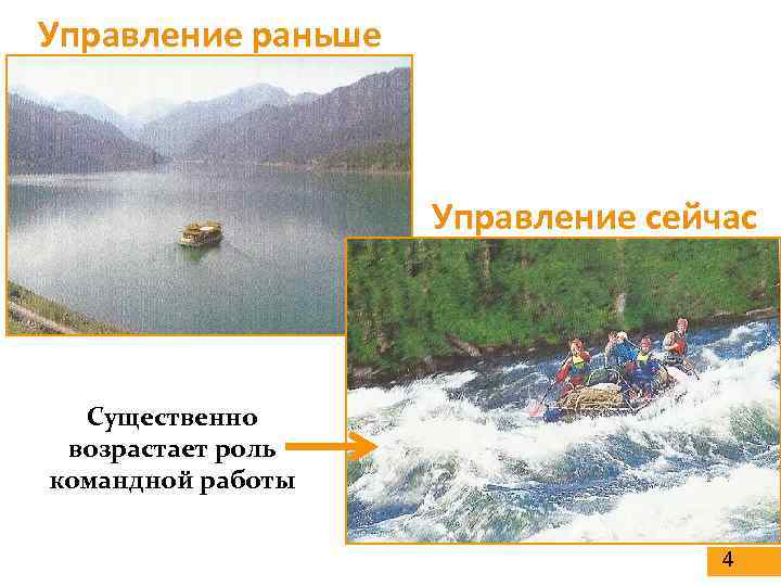 Управление раньше Управление сейчас Существенно возрастает роль командной работы 4 
