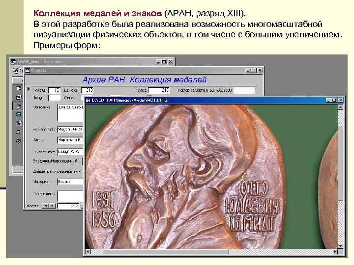 Коллекция медалей и знаков (АРАН, разряд XIII). В этой разработке была реализована возможность многомасштабной