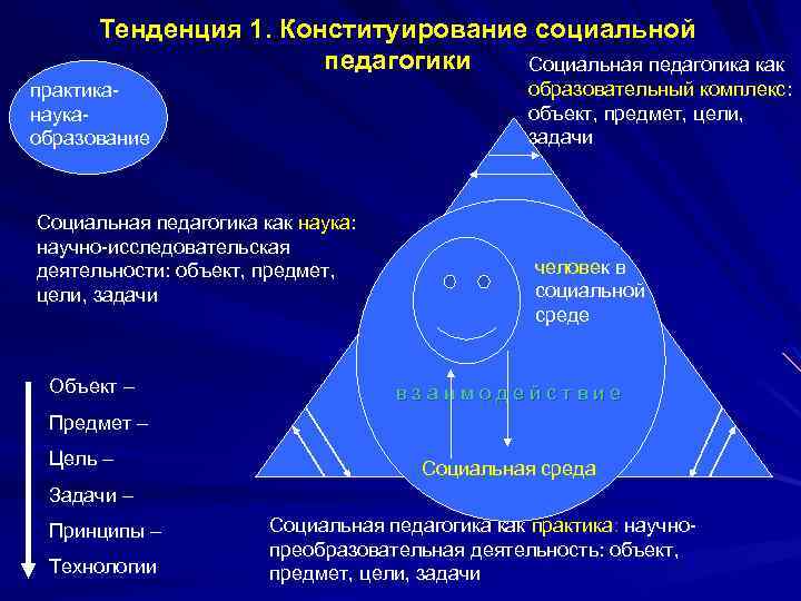 Тенденция 1. Конституирование социальной педагогики Социальная педагогика как образовательный комплекс: объект, предмет, цели, задачи