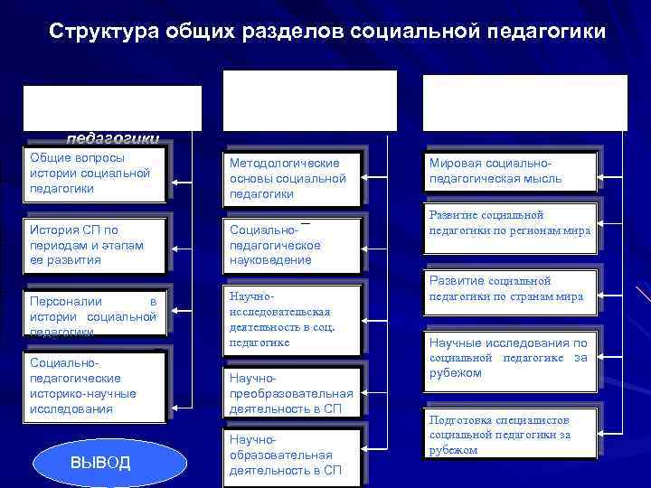 Структура общих разделов социальной педагогики История социальной педагогики Общие вопросы истории социальной педагогики История