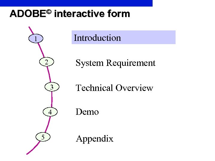 ADOBE© interactive form Introduction 1 System Requirement 2 3 4 5 Technical Overview Demo