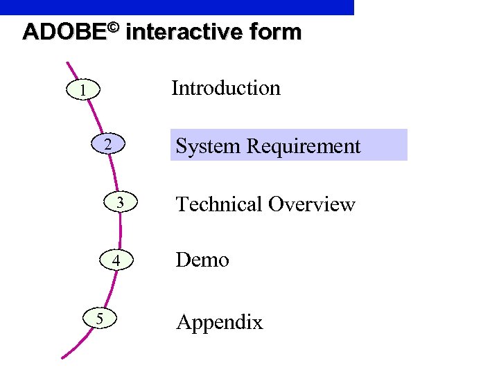 ADOBE© interactive form Introduction 1 System Requirement 2 3 4 5 Technical Overview Demo