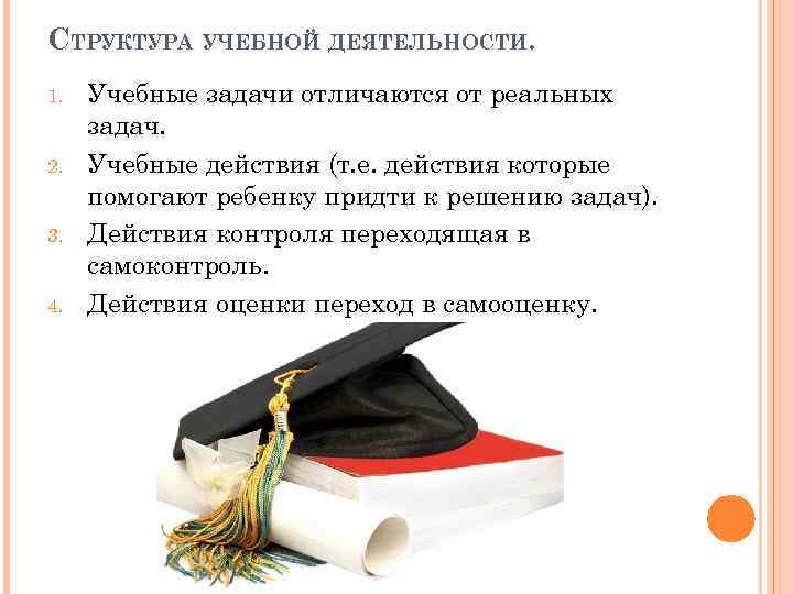 СТРУКТУРА УЧЕБНОЙ ДЕЯТЕЛЬНОСТИ. 1. 2. 3. 4. Учебные задачи отличаются от реальных задач. Учебные