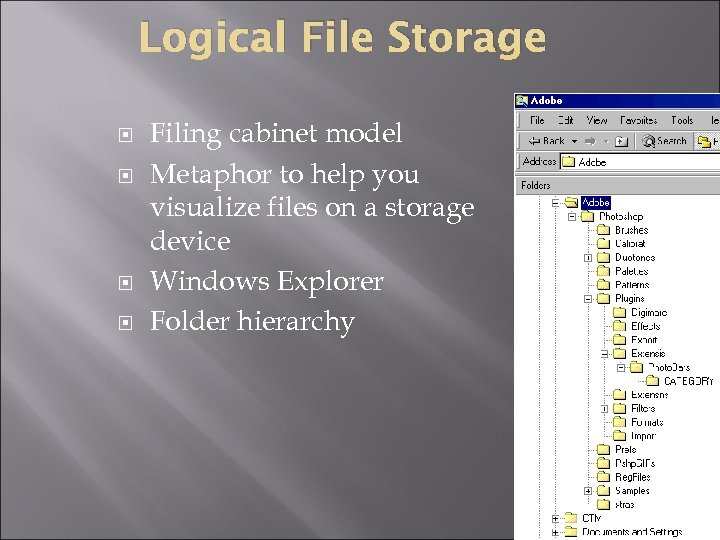 Logical File Storage Filing cabinet model Metaphor to help you visualize files on a