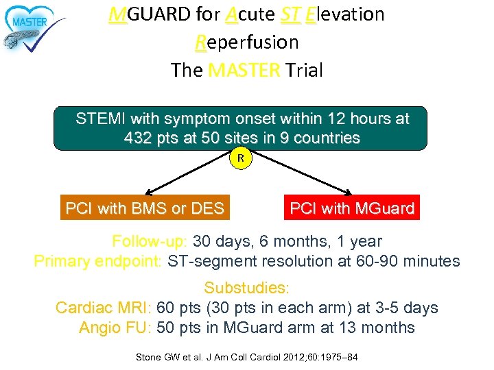 MGUARD for Acute ST Elevation Reperfusion The MASTER Trial STEMI with symptom onset within