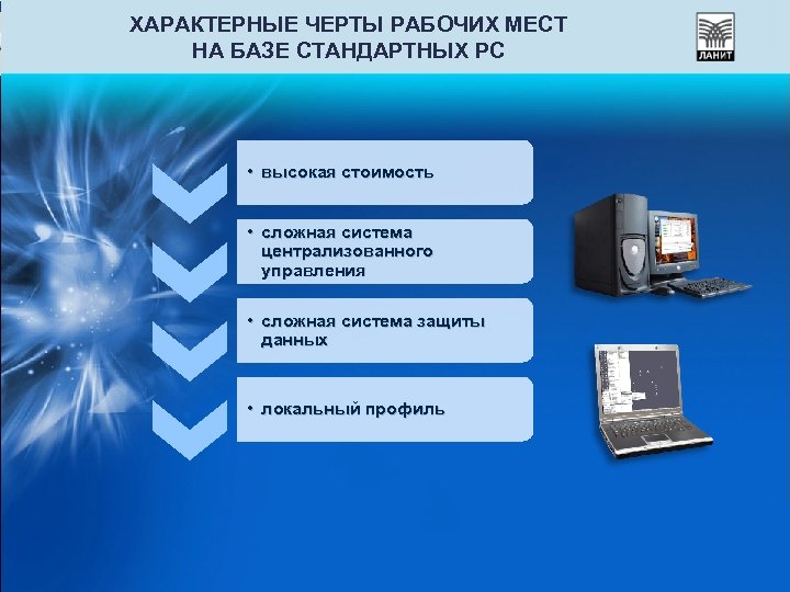 ХАРАКТЕРНЫЕ ЧЕРТЫ РАБОЧИХ МЕСТ НА БАЗЕ СТАНДАРТНЫХ PC • высокая стоимость • сложная система