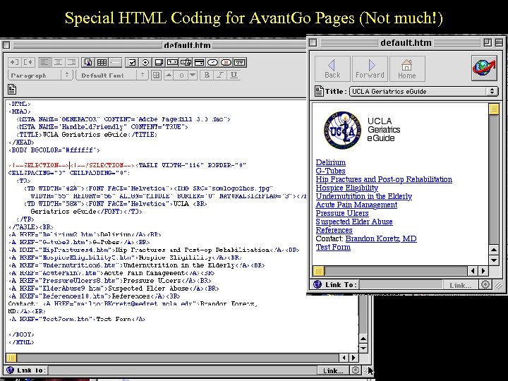 Special HTML Coding for Avant. Go Pages (Not much!) 