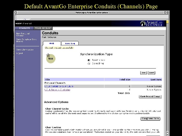 Default Avant. Go Enterprise Conduits (Channels) Page 