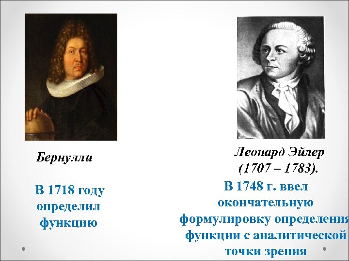 Бернулли В 1718 году определил функцию Леонард Эйлер (1707 – 1783). В 1748 г.
