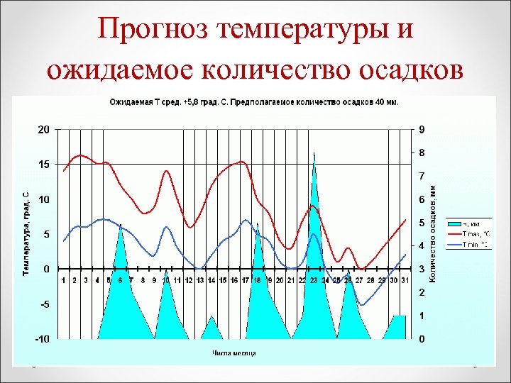 Прогноз температуры и ожидаемое количество осадков 