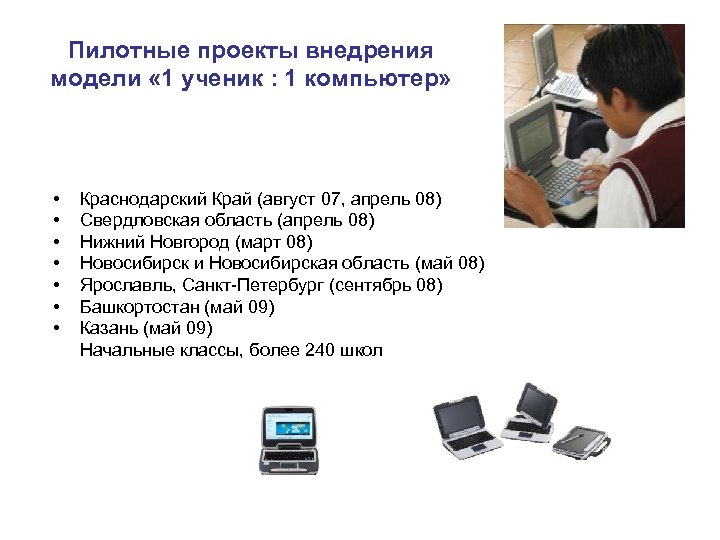 Пилотные проекты внедрения модели « 1 ученик : 1 компьютер» • • Краснодарский Край