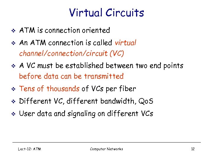 Virtual Circuits v v v ATM is connection oriented An ATM connection is called