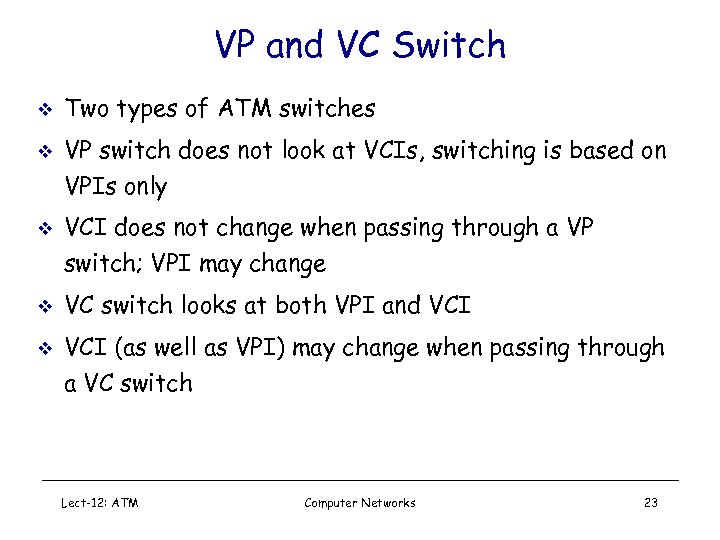 VP and VC Switch v v v Two types of ATM switches VP switch