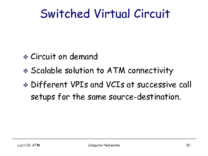 Switched Virtual Circuit v Circuit on demand v Scalable solution to ATM connectivity v