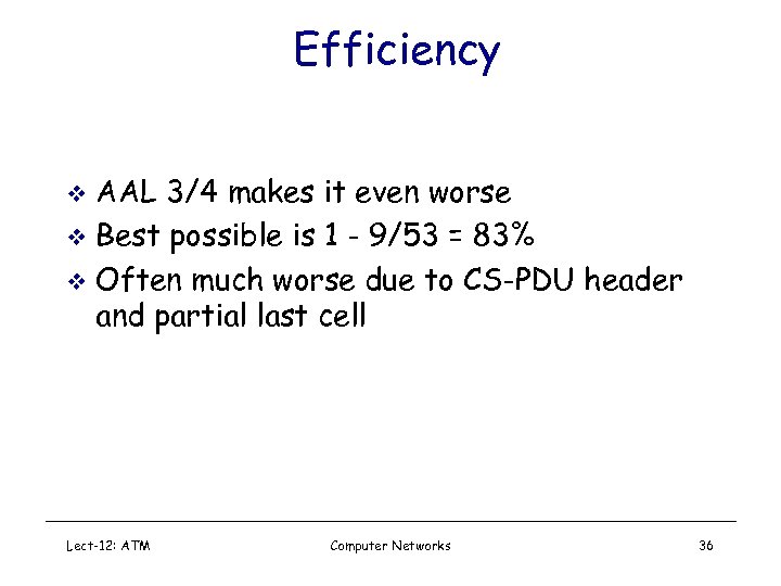 Efficiency AAL 3/4 makes it even worse v Best possible is 1 - 9/53