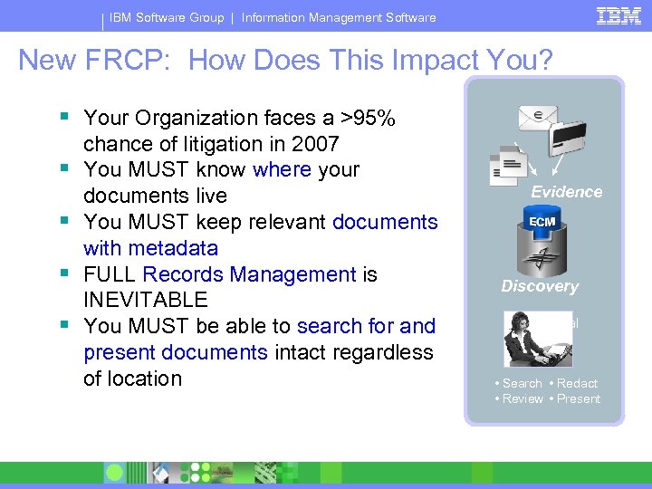 IBM Software Group | Information Management Software New FRCP: How Does This Impact You?