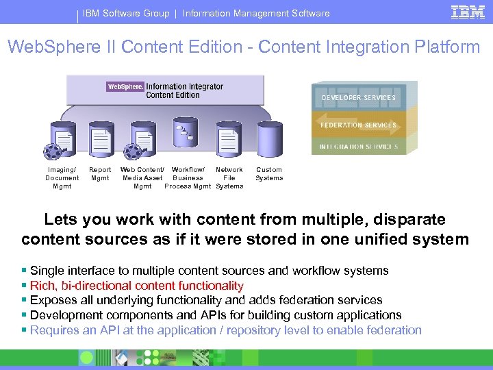 IBM Software Group | Information Management Software Web. Sphere II Content Edition - Content