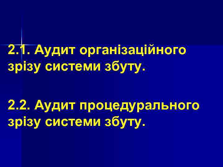 2. 1. Аудит організаційного зрізу системи збуту. 2. 2. Аудит процедурального зрізу системи збуту.